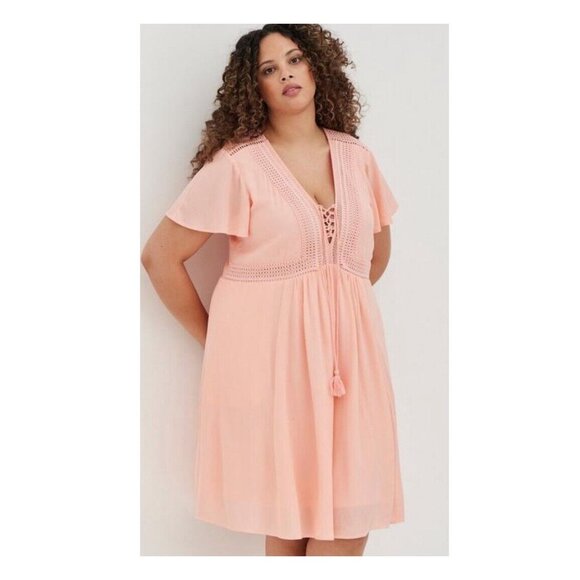NWT Torrid Peach Pastel Fringe Lace Up Dress Women Size 3X - Picture 1 of 11
